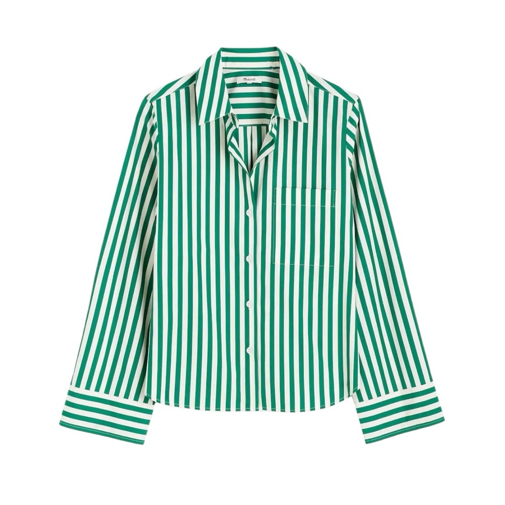 Madewell Green and White Striped Top
